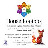 House Rooibos cinnamon spice rooibos tea label with fox illustration