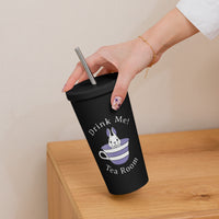 Drink Me! Tea Room tumbler with a straw